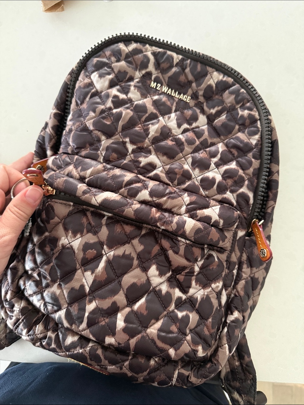 MZ Wallace mini backpack in yellow gold brown black leopard print